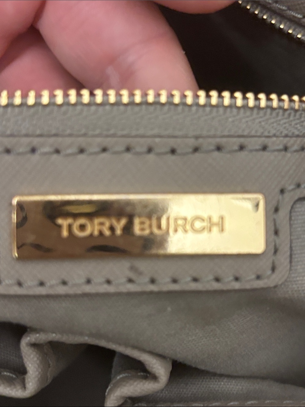 Tory Burch Taupe Saffiano Tote with Gold Logo Charm - Picture 11 of 16